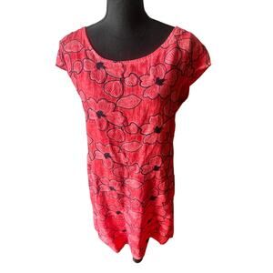 Lungo L’Arno Elegant Coral Linen Embroidered Floral Dress Size L